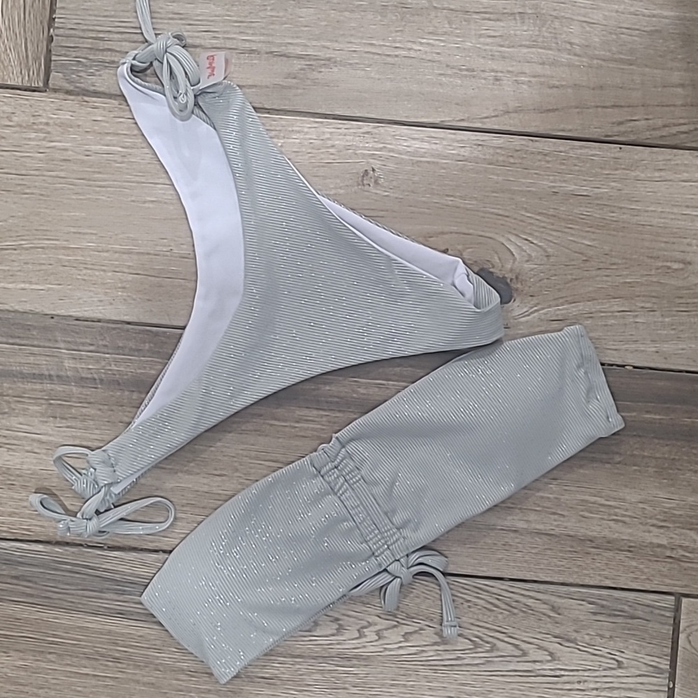 🔴Scrunch tie bandeau strapless bikini swimsuit - Picture 7 of 7